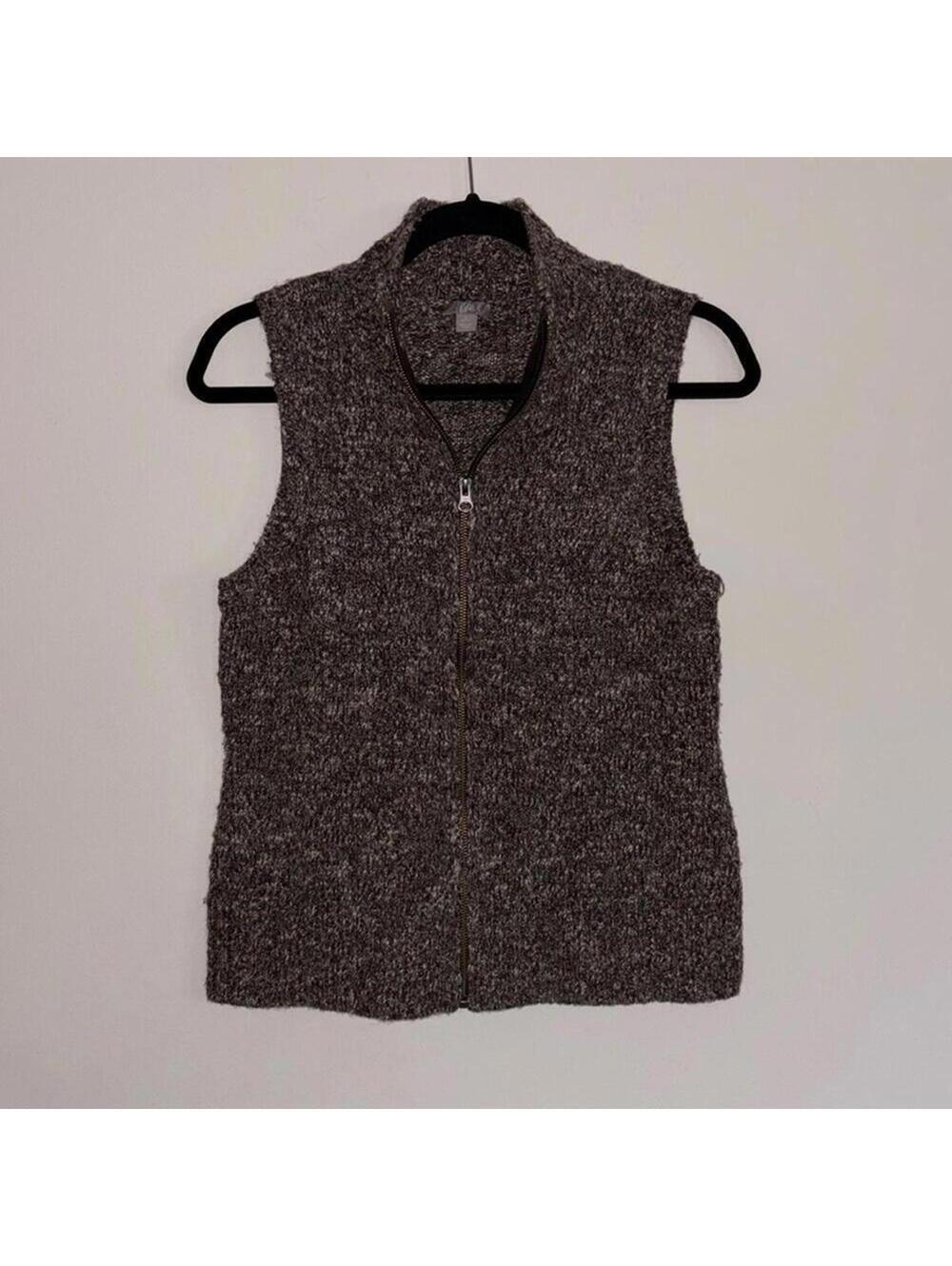 J.Jill Wool Alpaca blend Brown Full Zip Sweater Vest Neutral Layering minimal